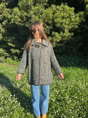 Coach Alpaca Wool Blend Bouclé Swing Coat with Leather Trim